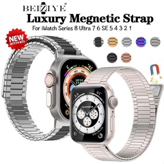 สายนาฬิกาข้อมือสเตนเลส แม่เหล็ก หรูหรา สําหรับ IWatch Series 6 5 3 Se 7 8 Ultra i Watch Band 44 มม. 40 มม. 45 มม. 41 มม. 49 มม. 42 มม. 38 มม.