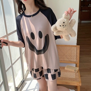 Summer modal pajamas womens new miling face printed thin short-sleeved shorts simple suit (with chest pad)