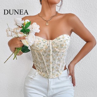 Dunea ชุดคอร์เซ็ท เปิดไหล่ พิมพ์ลายดอกไม้ ลูกไม้ กระชับสัดส่วน สําหรับผู้หญิง