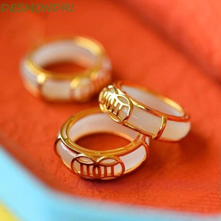 Desmondri แหวนหยกเทียม ทองแดง สไตล์วินเทจ สําหรับผู้หญิง