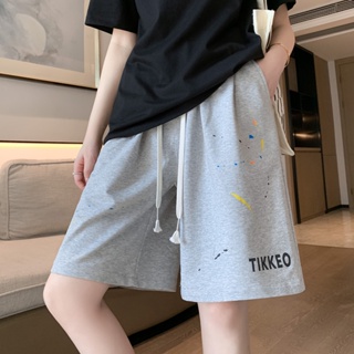 3110# Guochao brand American street splash ink printing sports shorts womens casual couple thin sweatpants