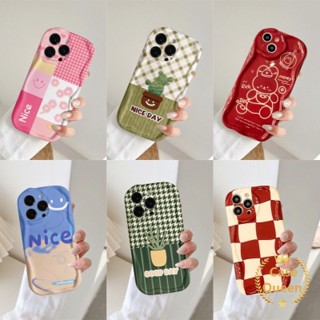 เคสโทรศัพท์มือถือ ขอบโค้ง ลายตารางหมากรุก ดอกไม้ กระบองเพชร 3D สําหรับ Oppo A77 A54 A3s A15s A77S A57 A33 A5s A12 A17K A17 A53 A16s A32 A7 A35 A16 A15