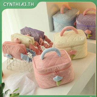 2022สุทธิสีแดงครีมโคมไฟผ้าลูกฟูกความรู้สึกขั้นสูง Ins น่ารักกระเป๋าแต่งหน้าดอกทิวลิปความจุขนาดใหญ่ถุงเก็บแบบพกพา Cynthia
