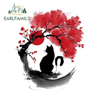Earlfamily สติกเกอร์ไวนิล ลายแมวซากุระ 13 ซม. x 10.8 ซม. สําหรับตกแต่งตู้เย็น เซิร์ฟบอร์ด รถยนต์