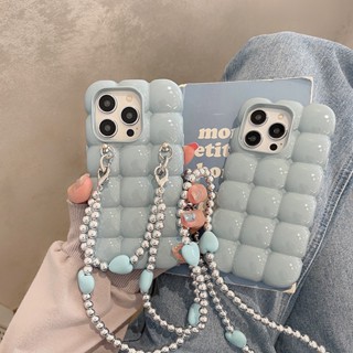 เคสโทรศัพท์มือถือแบบนิ่ม กันกระแทก ลายน่ารัก 3D พร้อมสายคล้องยาว เรียบง่าย หรูหรา สีฟ้า สําหรับ iPhone 14PROMAX 12PROMAX 11 13PROMAX 14PRO