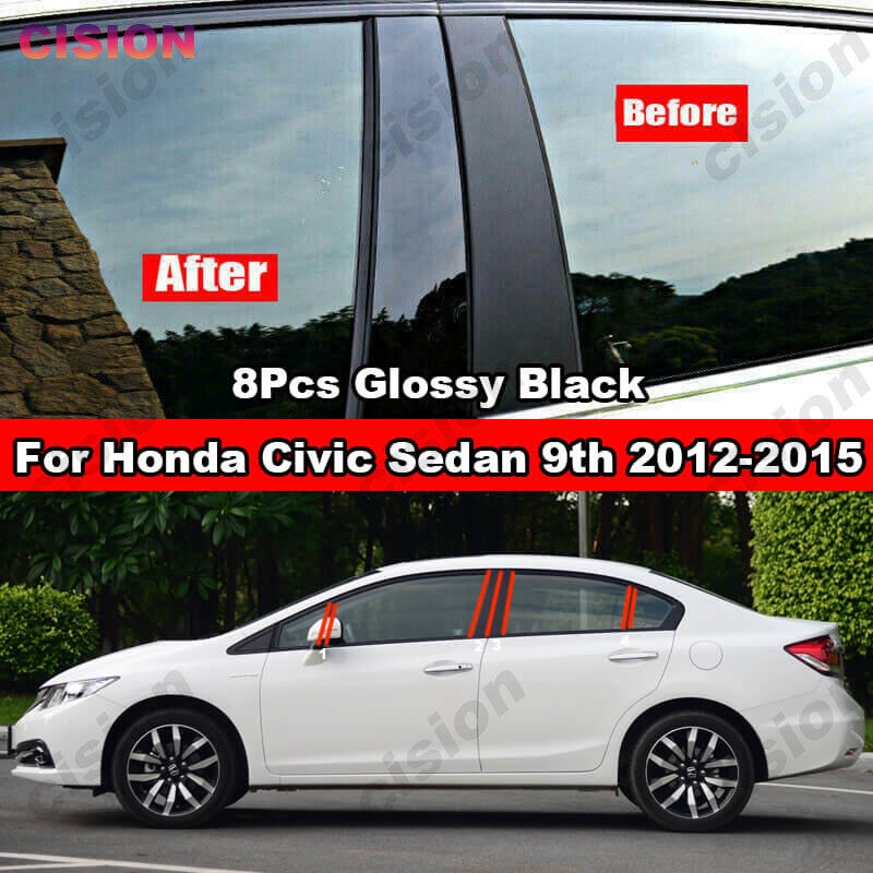 สติกเกอร์คาร์บอนไฟเบอร์-ติดเสาประตู-หน้าต่างรถยนต์-สีดําเงา-สําหรับ-honda-civic-fb-g9-9th-generation-2012-2015-8-ชิ้น