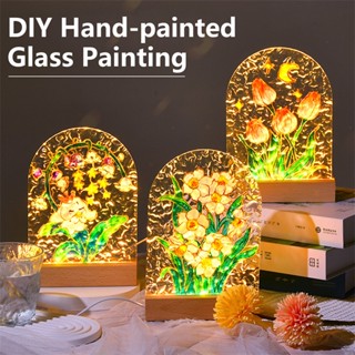 DIY Painting for Acrylic Glass Plate Bedroom Decoration Water Ripple Shape Creative Atmosphere Night Light Led Lamp