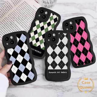 เคสโทรศัพท์มือถือ ลายตารางหมากรุก ประดับเพชร ขอบหยัก สําหรับ Oppo A17K A77 A95 A96 A77s A17 A11K A35 A57 A15s A32 A54 A76 A36 A74 A11 A9 A12 A16 A16K A7 A5s A53 A33 A15 A16s A3s A5