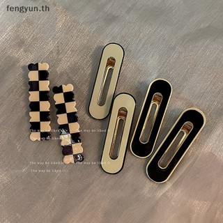 Fengyun ชุดกิ๊บติดผม ลายตารางหมากรุก สีดํา สีขาว สไตล์เกาหลี เครื่องประดับ สําหรับผู้หญิง 2 ชิ้น