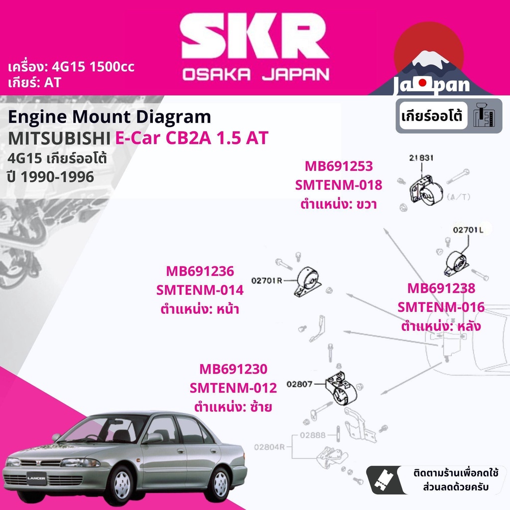 skr-japan-ยาง-แท่นเครื่อง-แท่นเกียร์-ออโต้-lancer-e-car-ecar-cb2a-1-5-4g15-at-1990-1995-mt016-mt018-mt014-mt012