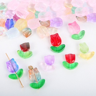 ลูกปัดแก้ว รูปดอกทิวลิป หลากสี สําหรับทําเครื่องประดับ สร้อยข้อมือ DIY จํานวน 30 ชิ้น