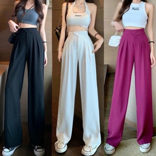 กางเกงขายาว ขากว้าง เอวสูง ทรงหลวม แนวตรง ขนาดใหญ่ สีพื้น แฟชั่นสําหรับสตรี