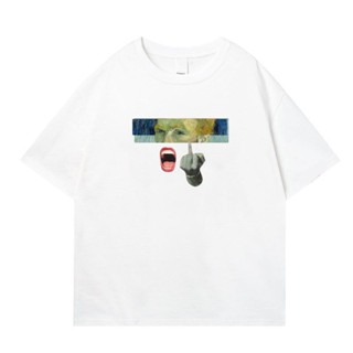เสื้อยืดคอกลม ผ้าฝ้ายแท้ ทรงหลวม ลายศิลปะแวนโก๊ะ สําหรับคู่รัก