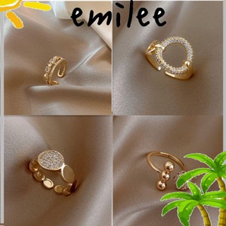 Emilee แหวนเปิดวงกลม ทรงเรขาคณิต สไตล์คลาสสิก ปรับได้ เครื่องประดับแฟชั่น