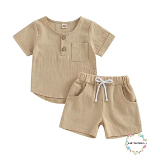 Babyclothes-2 ชิ้น เด็กทารก ฤดูร้อน ชุดแขนสั้น กระดุมลง กระเป๋า เสื้อ + กางเกงขาสั้น ชุดเสื้อผ้าเด็กวัยหัดเดิน