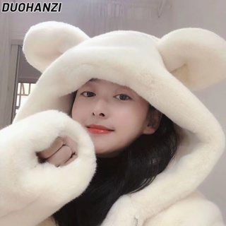 Duohanzi เสื้อโค้ท มีฮู้ด ทรงหลวม ความยาวปานกลาง แต่งหูหมีน่ารัก สําหรับผู้หญิง