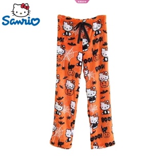 SANRIO กางเกงนอน ผ้าฝ้าย และผ้าสักหลาด ลายการ์ตูน Hello Kitty น่ารัก ให้ความอบอุ่น เหมาะกับวันฮาโลวีน 2023