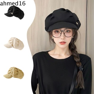 Ahmed หมวกเบเร่ต์ จีบรอบ Y2K ข่าว บุคลิกภาพ ศิลปิน หมวกแปดเหลี่ยม หมวกยอดแหลม หมวกผู้หญิง