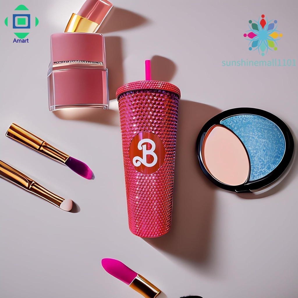 bling-pink-studded-tumbler-แก้วน้ําพกพา-พร้อมฝาปิด-และหลอดดูด