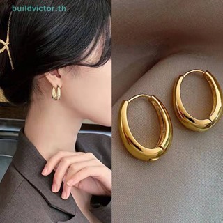 Buildvictor ต่างหูห่วง รูปตัว U ขนาดเล็ก สีทอง เรียบง่าย เครื่องประดับ สําหรับเด็กผู้หญิง 1 คู่