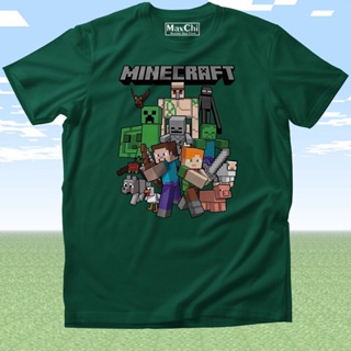 2023 ฤดูร้อนผ้าฝ้าย เสื้อยืด ลาย Minecraft Mob Green สําหรับเด็ก และผู้ใหญ่S-5XL