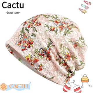 Cactu หมวกฮิญาบ ผ้าลูกไม้ แบบบาง พิมพ์ลายดอกไม้ เครื่องประดับผม สําหรับผู้หญิงมุสลิม