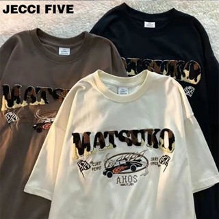 เสื้อยืดแขนสั้น ผ้าฝ้ายแท้ ปักลายตัวอักษร ทรงหลวม ขนาดใหญ่ 150 กิโลกรัม สไตล์เรโทร สําหรับผู้ชาย และผู้หญิง