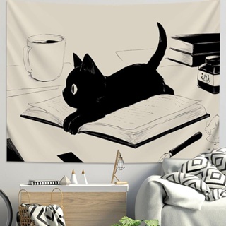 ผ้าแขวนผนัง พื้นหลัง พิมพ์ลายแมวน่ารัก สําหรับตกแต่งบ้าน ห้องนอน หอพัก