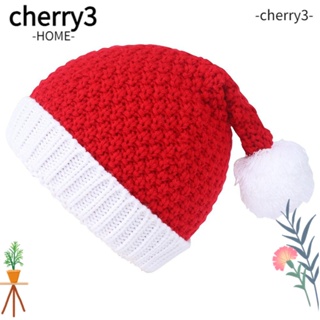 Cherry3 หมวกบีนนี่ ผ้าถัก ปอมปอม นิ่ม สีแดง สําหรับแม่ และลูก เหมาะกับงานปาร์ตี้คริสต์มาส
