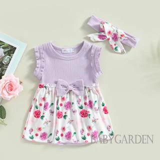 Babygarden-0-18m ชุดเดรสรอมเปอร์ แขนกุด คอกลม พิมพ์ลายดอกไม้ พร้อมที่คาดผม สําหรับเด็กผู้หญิง