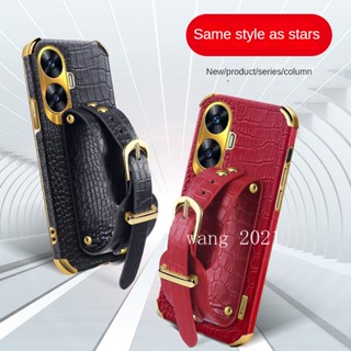 Ready Stock Brand New Casing เคส Realme C55 NFC / Realme 10T 5G 2023 Phone Case with Wristband Stand High Quality Crocodile Pattern Leather Soft Case for RealmeC55 Phone Cover เคสโทรศัพท