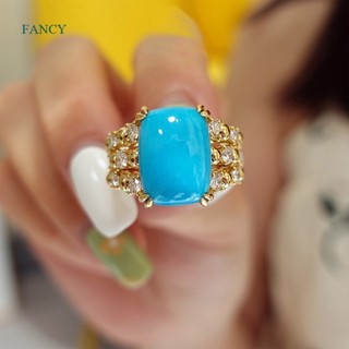 Fancy แหวนฝังเพทาย ฝังทอง หรูหรา ระดับไฮเอนด์ ฝังเพทาย สีฟ้า เครื่องประดับ สําหรับผู้หญิง ปาร์ตี้