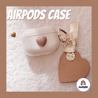 ถุงยาง สําหรับ Airpods เคสหูฟังบลูทูธไร้สาย กันกระแทก ลายหัวใจ 3D สีน้ําตาล เรียบง่าย สําหรับ Airpods 1 2 3 Pro 2
