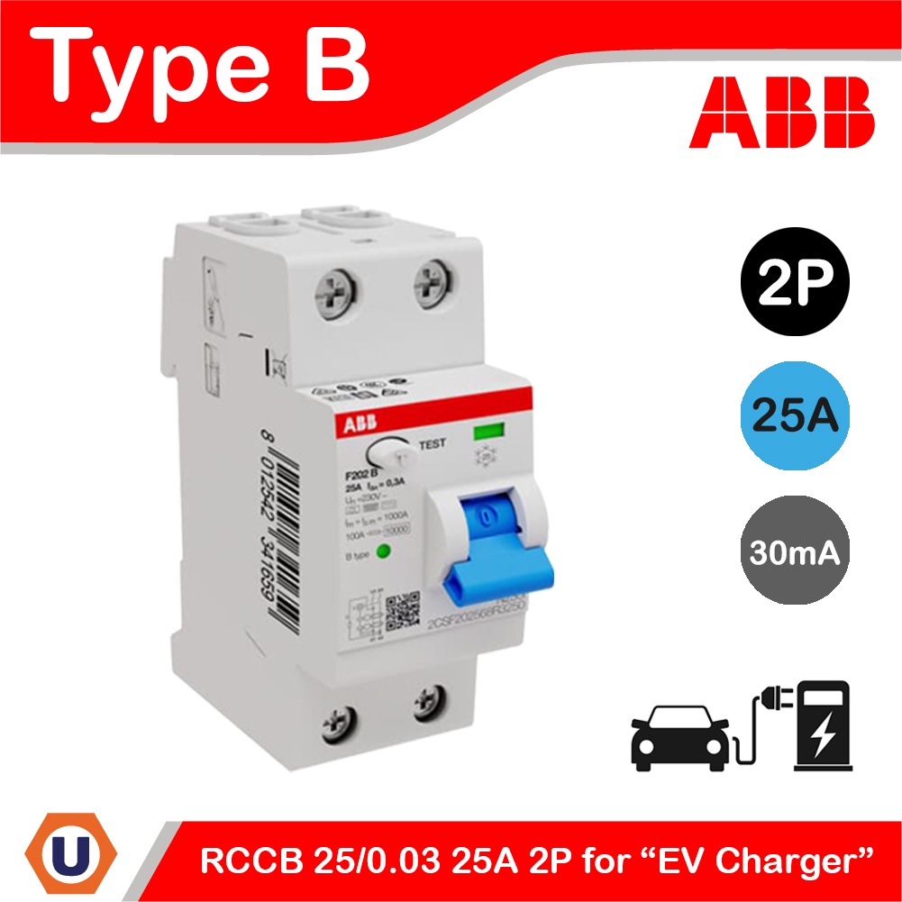 ABB กันดูด 2โพล 4โพล 25-40 แอมป์ Type B RCCB 25-40A 2P - 4P 30mA สำหรับ ...