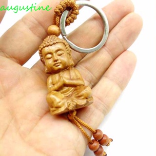 AUGUSTINE Lifelike Keychain Good Luck Keyfob Key Ring Buddha Bag Pendant Wood Carving Craft for Safely Wealth Handmade Guanyin Car Accessories