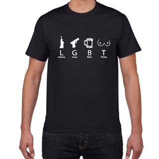 เสื้อยืด ผ้าฝ้าย 100% พิมพ์ลายตัวอักษร LGBT LIBERTY GUNS BEER TITTIES สไตล์ฮิปฮอป ฮาราจูกุ แฟชั่นฤดูร้อน สําหรับผู้ชาย