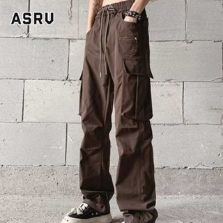 ASRV กางเกงคาร์โก้ผู้ชาย ใหม่แฟชั่นอินเทรนด์แบรนด์สีทึบอินเทรนด์สบาย ๆ ตรงตัดกางเกงคาร์โก้สไตล์ฮาราจูกุ