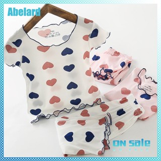 Abelard 2 ชิ้น ชุดนอนเด็ก แขนสั้น เสื้อเชิ้ต กางเกงขายาว ฤดูร้อน เครื่องปรับอากาศ บ้าน ชุดนอน