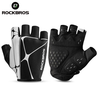 Rockbros ถุงมือซิลิโคน แบบครึ่งนิ้ว ดูดซับแรงกระแทก สะท้อนแสง ระบายอากาศ สําหรับขี่จักรยาน MTB