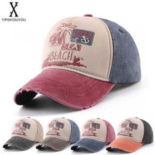YIPINYOUYOU  บังแดดแฟชั่นหมวกเบสบอลพิมพ์ลายสไตล์อเมริกันยอดนิยมสำหรับผู้ชายและผู้หญิง