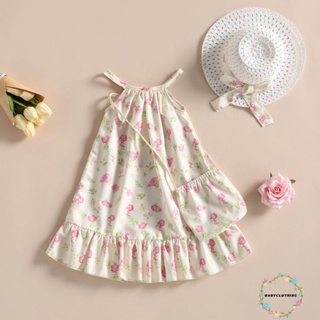 Babyclothes-ชุดเดรส ทรงเอ พิมพ์ลายดอกไม้ พร้อมหมวก และกระเป๋า แฟชั่นฤดูร้อน สําหรับเด็กผู้หญิง