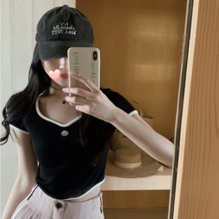 เสื้อยืดแขนสั้น เข้ารูป ปักลายดอกคามิเลีย ขนาดเล็ก เข้ากับทุกการแต่งกาย สําหรับผู้หญิง ZGH7