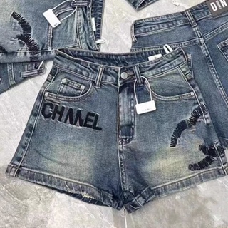American denim shorts womens high waist straight light blue hole hot trousers loose A character thin 2023 new style summer thin