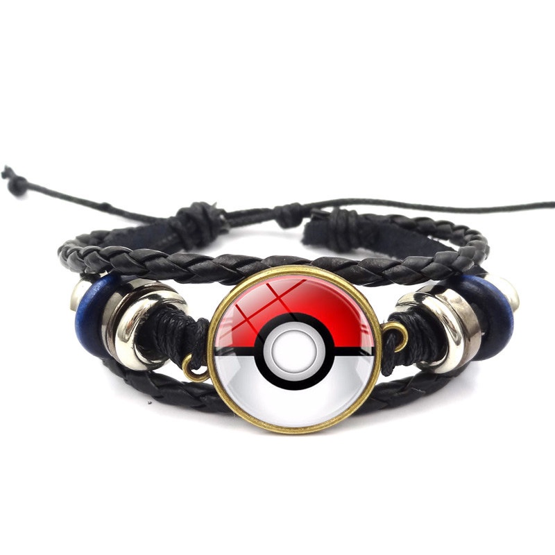 สร้อยข้อมือหนังถัก-หลายชั้น-รูปโปเกม่อน-โปเกบอล-สไตล์วินเทจ-เครื่องประดับ