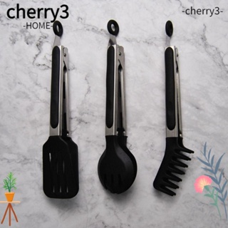 Cherry3 ที่คีบอาหาร ซิลิโคน ขนาดเล็ก 10.24 นิ้ว 10.24 นิ้ว สีดํา สําหรับคีบสลัด 3 ชิ้น