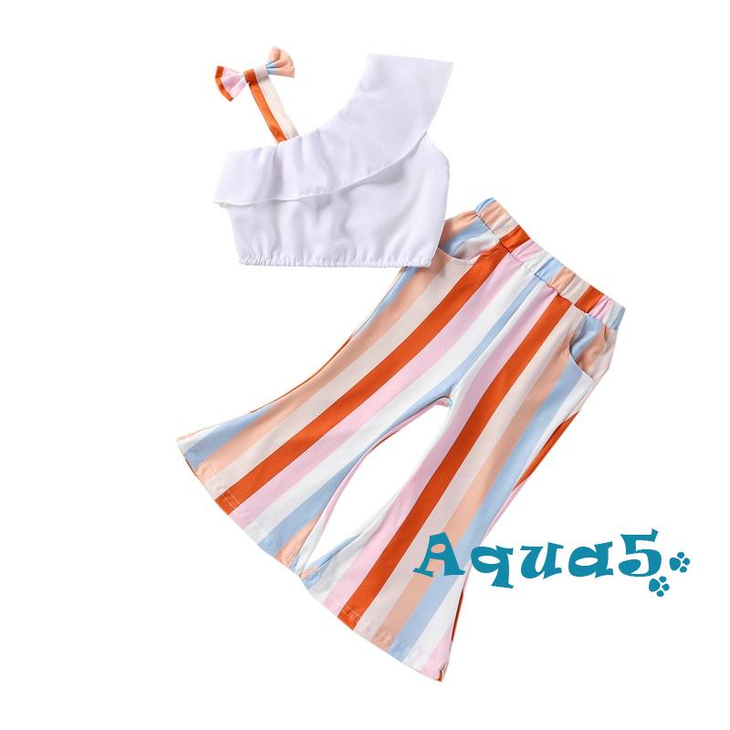 aqq-เสื้อกล้ามแขนกุด-แต่งระบาย-และกางเกงขาบาน-เอวยางยืด-ลายทาง-สีรุ้ง-หลากสี-สําหรับเด็กผู้หญิง-2-ชิ้น