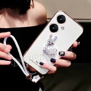 เคสป้องกันโทรศัพท์มือถือ แบบนิ่ม ลายกระต่ายน่ารัก มีสายคล้อง สําหรับ VIVO Y78 Y36 Y27 Y02 Y02T Y02A V27 V27e 5G 4G Y78 Y36 Y27