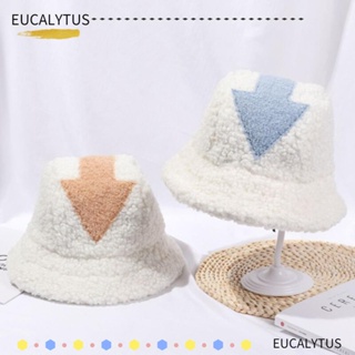 Eutus หมวกบักเก็ต ผ้าขนแกะ พิมพ์ลายสัญลักษณ์ลูกศร แฟชั่นฤดูหนาว สําหรับผู้หญิง