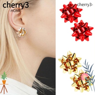 Cherry3 ต่างหูสตั๊ดโลหะ รูปดอกไม้คริสต์มาส สีเมทัลลิก หรูหรา แฟชั่น สําหรับผู้หญิง