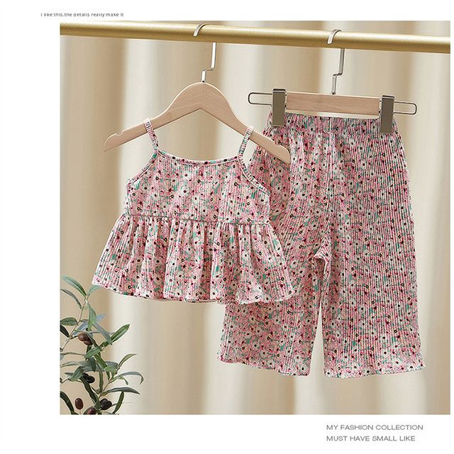 ฤดูร้อนของเด็กหญิง-ชุดเสื้อคอกระเช้าลายดอกไม้-2023-กางเกงสแล็ค-2-ชุด-แฟชั่นชุดสูท-กางเกงสแล็ค-กางเกงสแล็ค